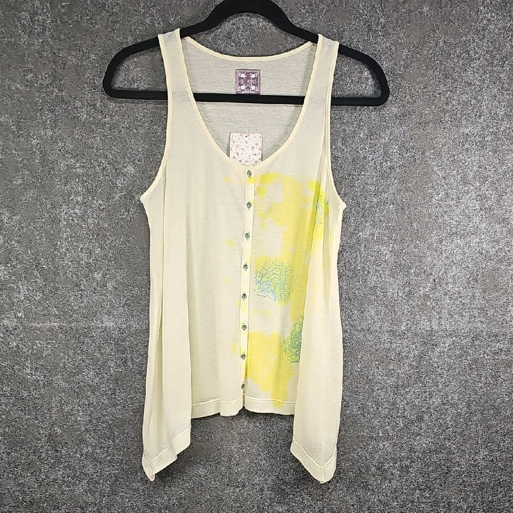 Vintage 2000's Free People Tank Top, Cream Yellow Floral, Size Medium NEW - Picture 1 of 10